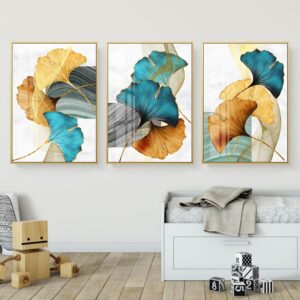 Blue Green Yellow Gold Plant Leaf Abstract Poster Nordic Canvas Print Wall Art Painting Modern Picture Living Room Decoration